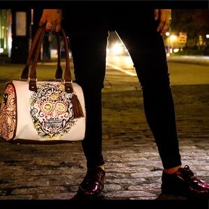 Elisa Skull handmade painted bowler bag/crossbody